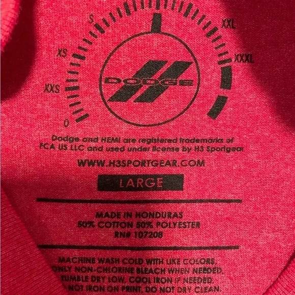 Dodge Brand Shirt Mens Large Red Dodge Hemi 1953 Pistons Crew Neck 50/50 Blend - Picture 3 of 3